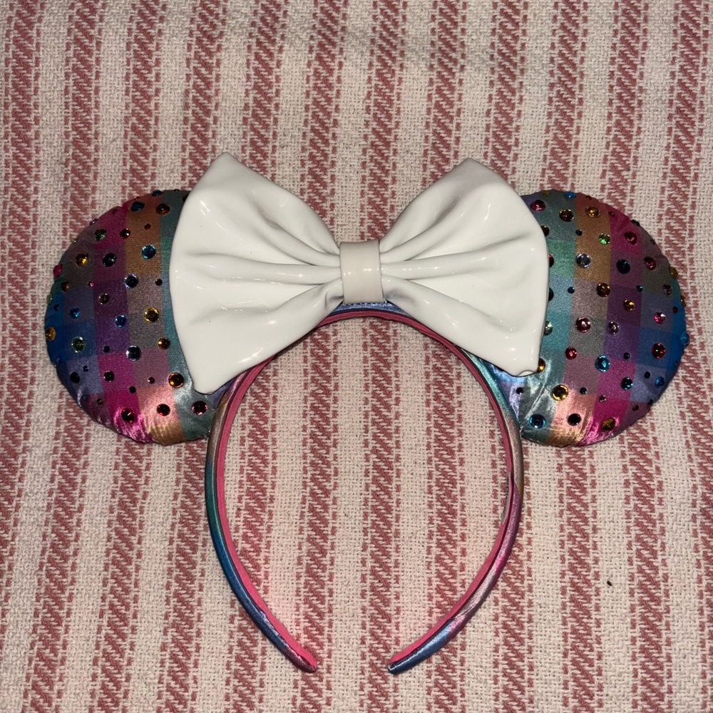 Bauble bar Colorful Minnie Mouse Ears Headband with White Bow